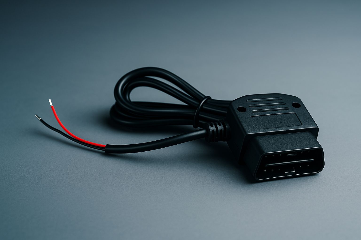 En OBD-dongel inkopplad i ett fordons diagnostikport, omgiven av fordonsinteriör.